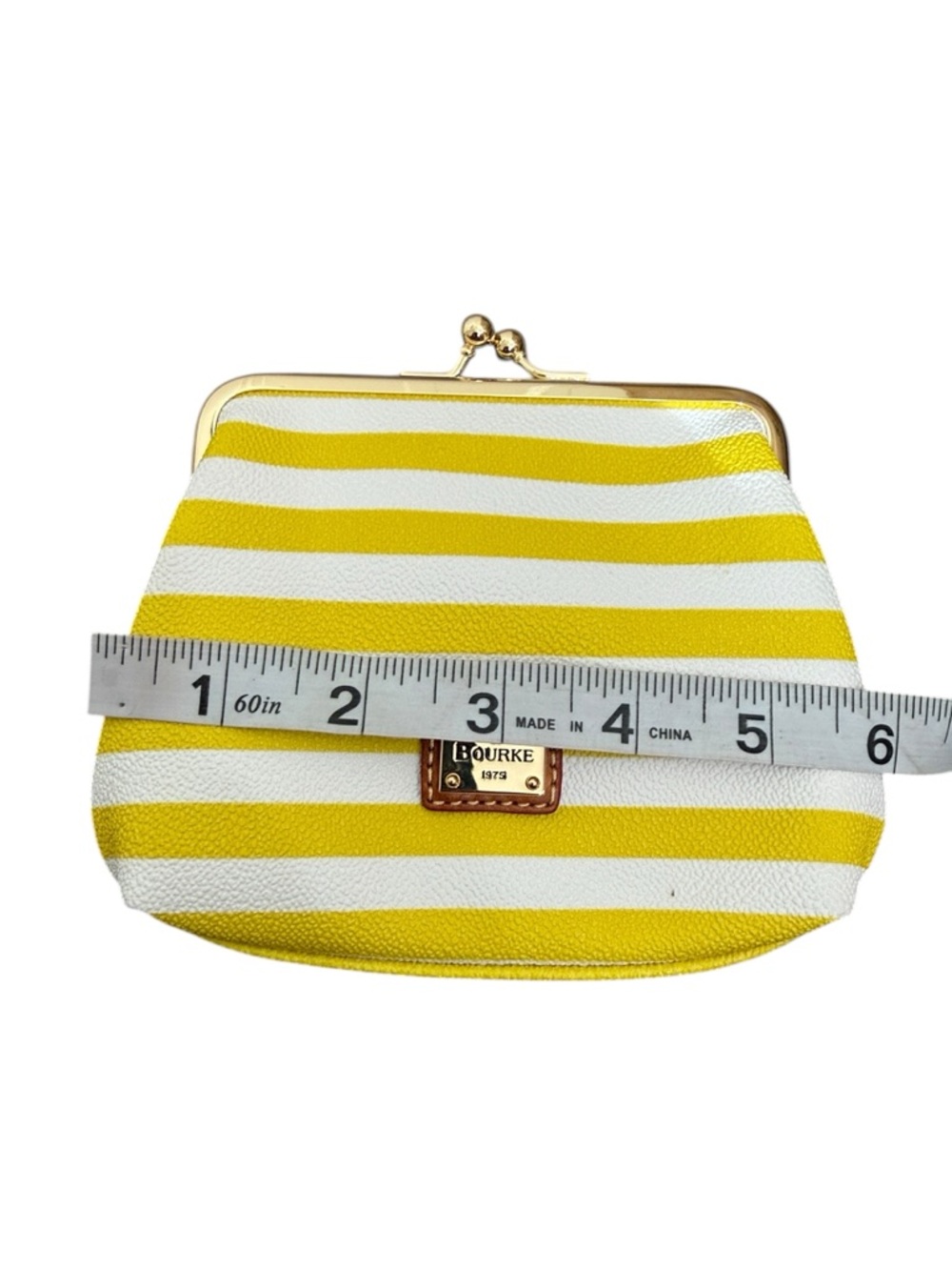 Dooney & Bourke Yellow White Stripe Kisslock Coin Purse Wallet - Picture 11 of 12